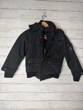 Diesel Kids Black Bomber Jacket Camo Fleece Lined Hooded Coat Size 5/6